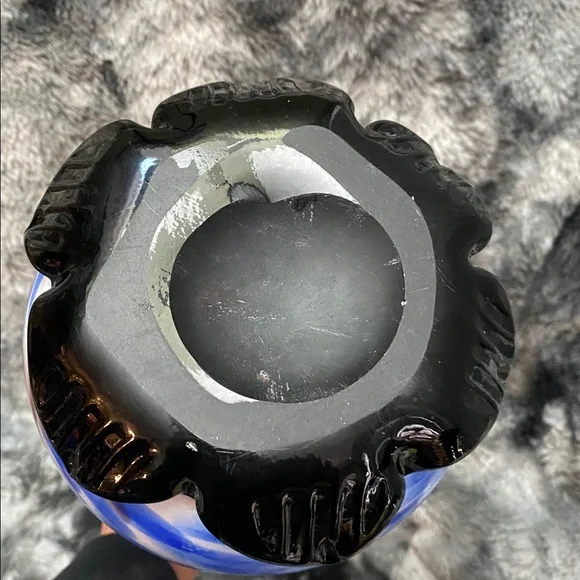 TALL Blown Glass Abstract Art
Vase Blue Brown Swirl Colors Black glass band - Picture 9 of 16